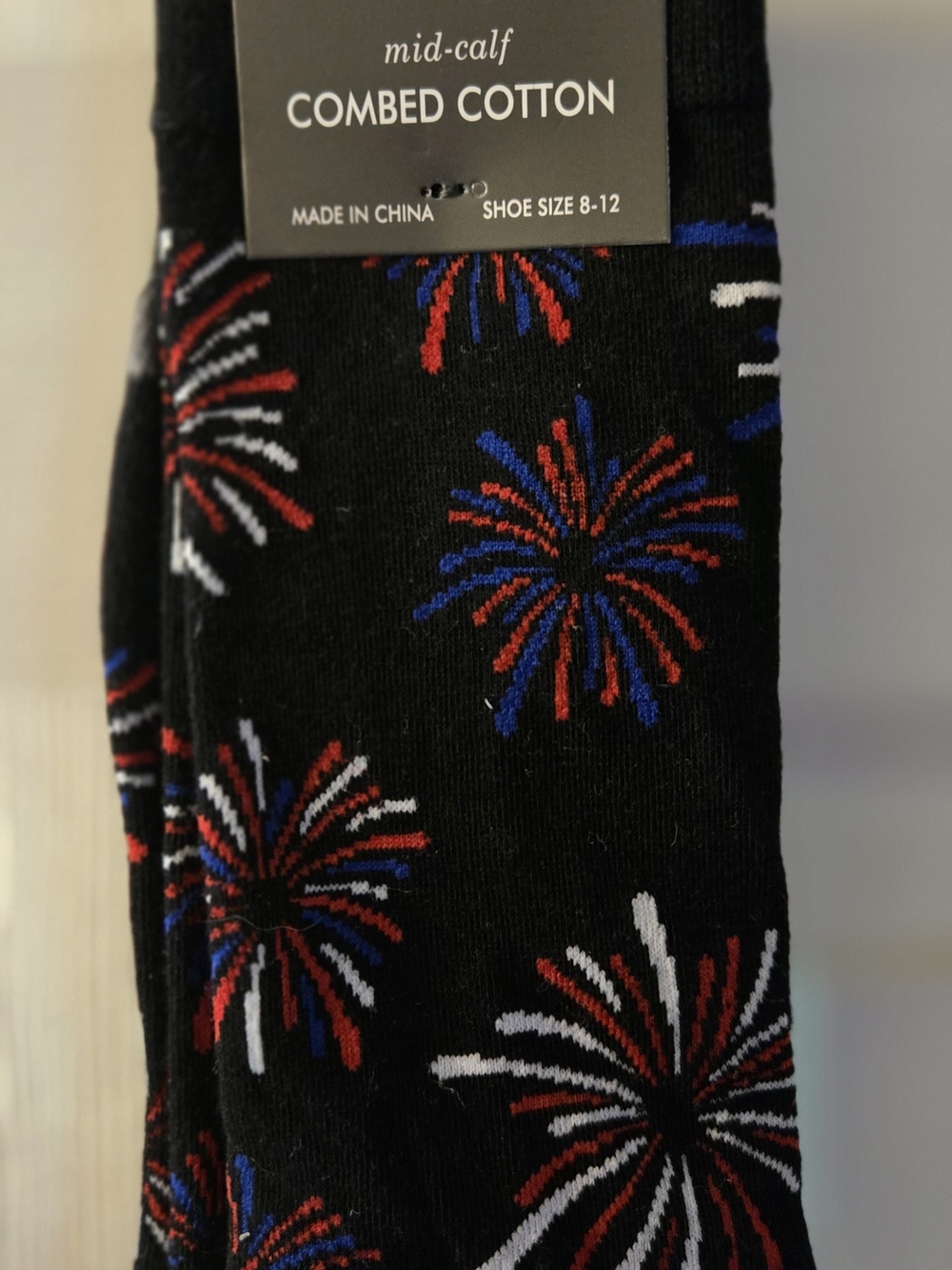 Jos. A. Bank Black Socks with Red, White & Blue Firework Motif